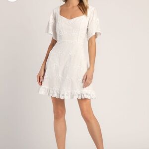 LULUS Morning in Mallorca White Eyelet Mini Dress